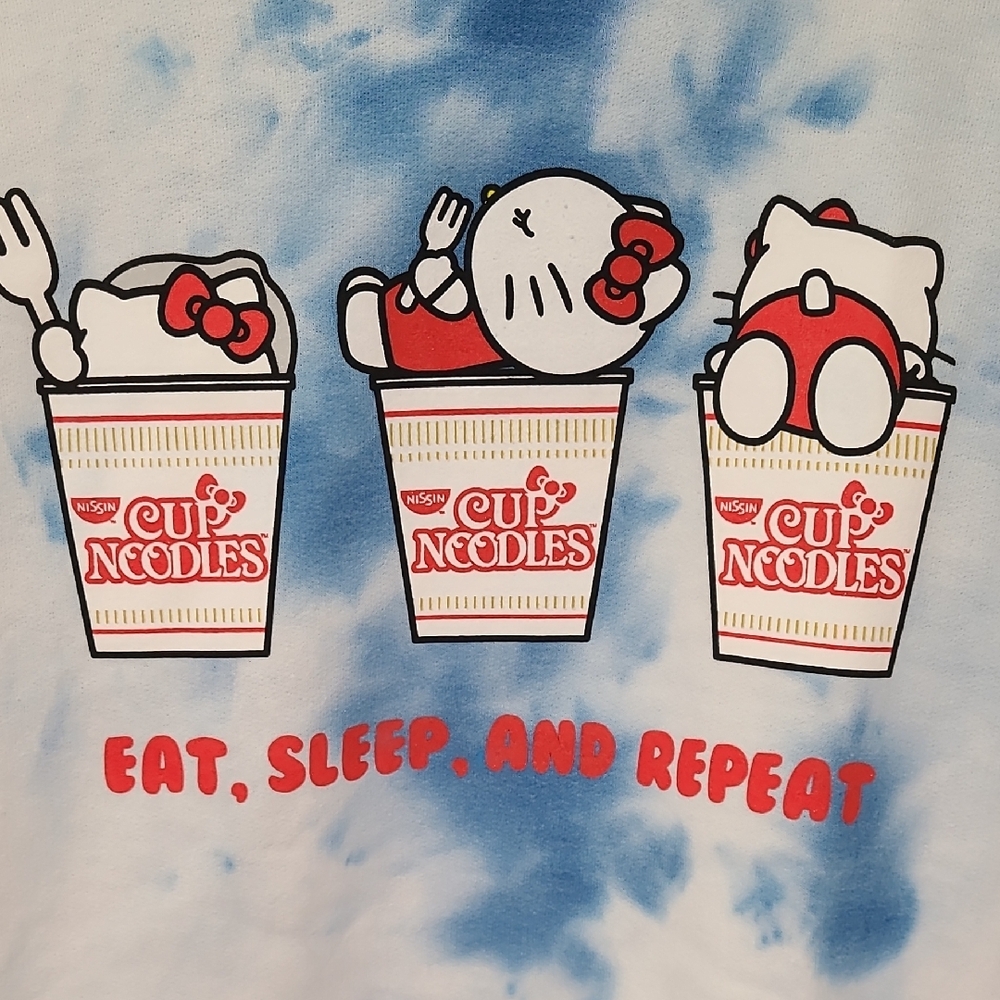 Cup Noodles X Hello Kitty Blue Pink White Tie Dye Cup Noodles Hoodie XL - Picture 3 of 14